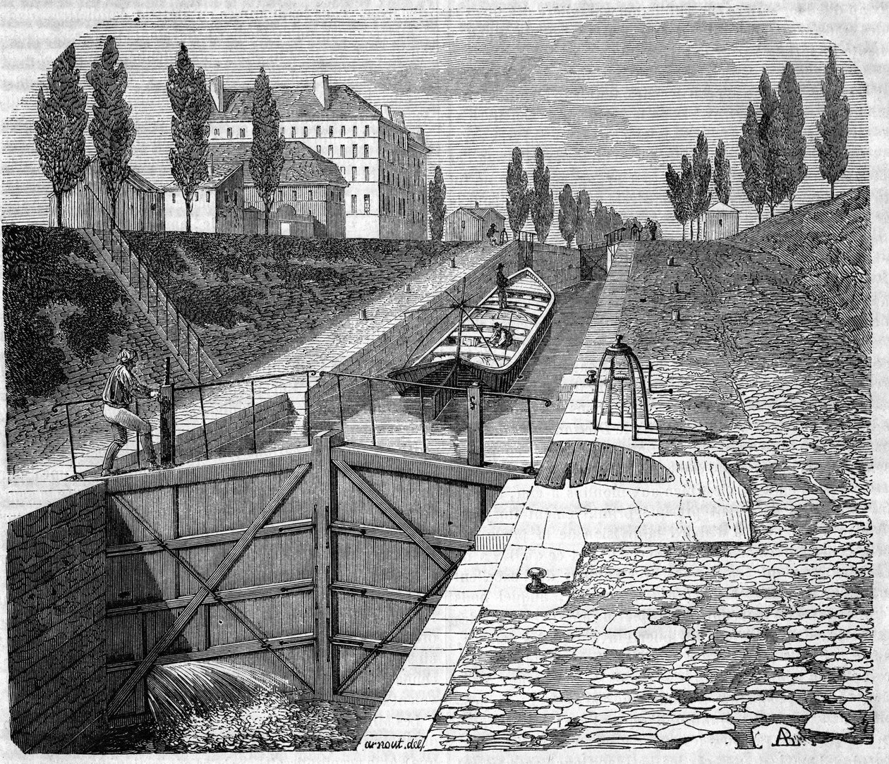 Widok na Kanał Świętego Marcina w okolicach Paryża. autorstwa Unknown artist