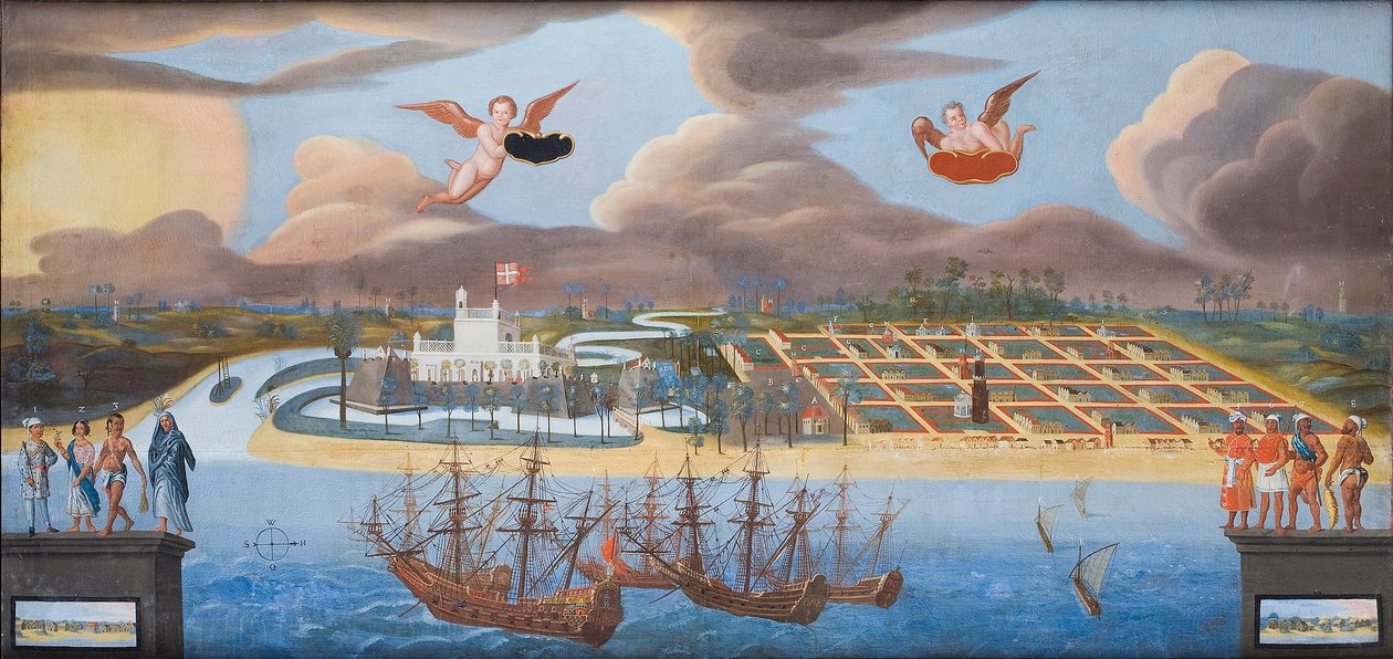 Widok duńskiej kolonii Tranquebar w Indiach, ok. 1658 (olej na płótnie) autorstwa Unknown artist