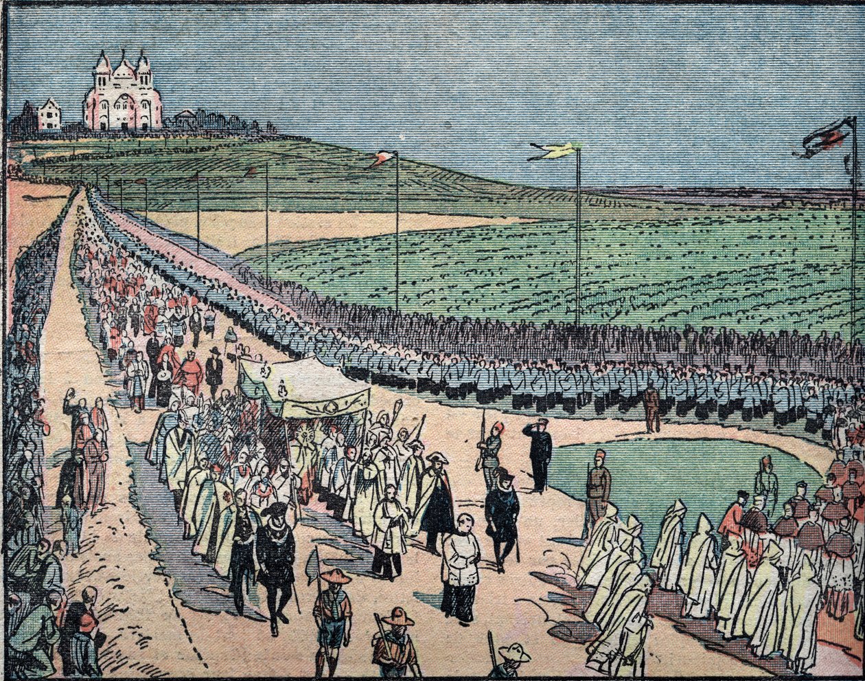Widok procesji eucharystycznej podczas Kongresu Eucharystycznego w Kartaginie w Tunezji 11/05/1930 (Widok 30. Międzynarodowego Kongresu Eucharystycznego w Kartaginie w Tunezji) autorstwa Unknown Artist