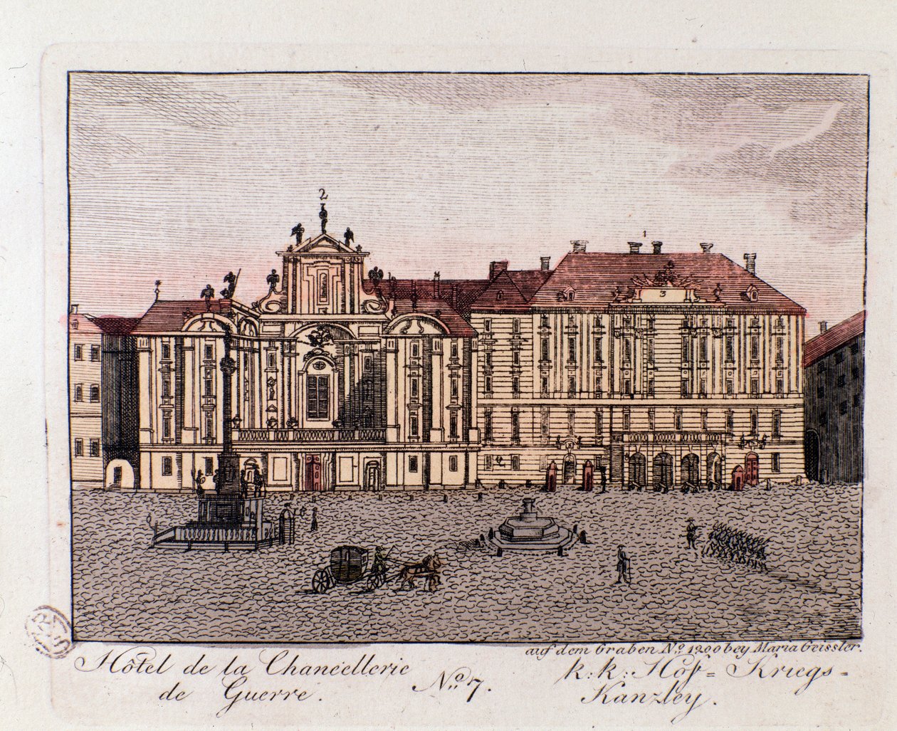 Widok na Hotel Kancelarii Wojennej w Wiedniu. Grawer Austria z 1815 r. Kolekcja prywatna autorstwa Unknown artist