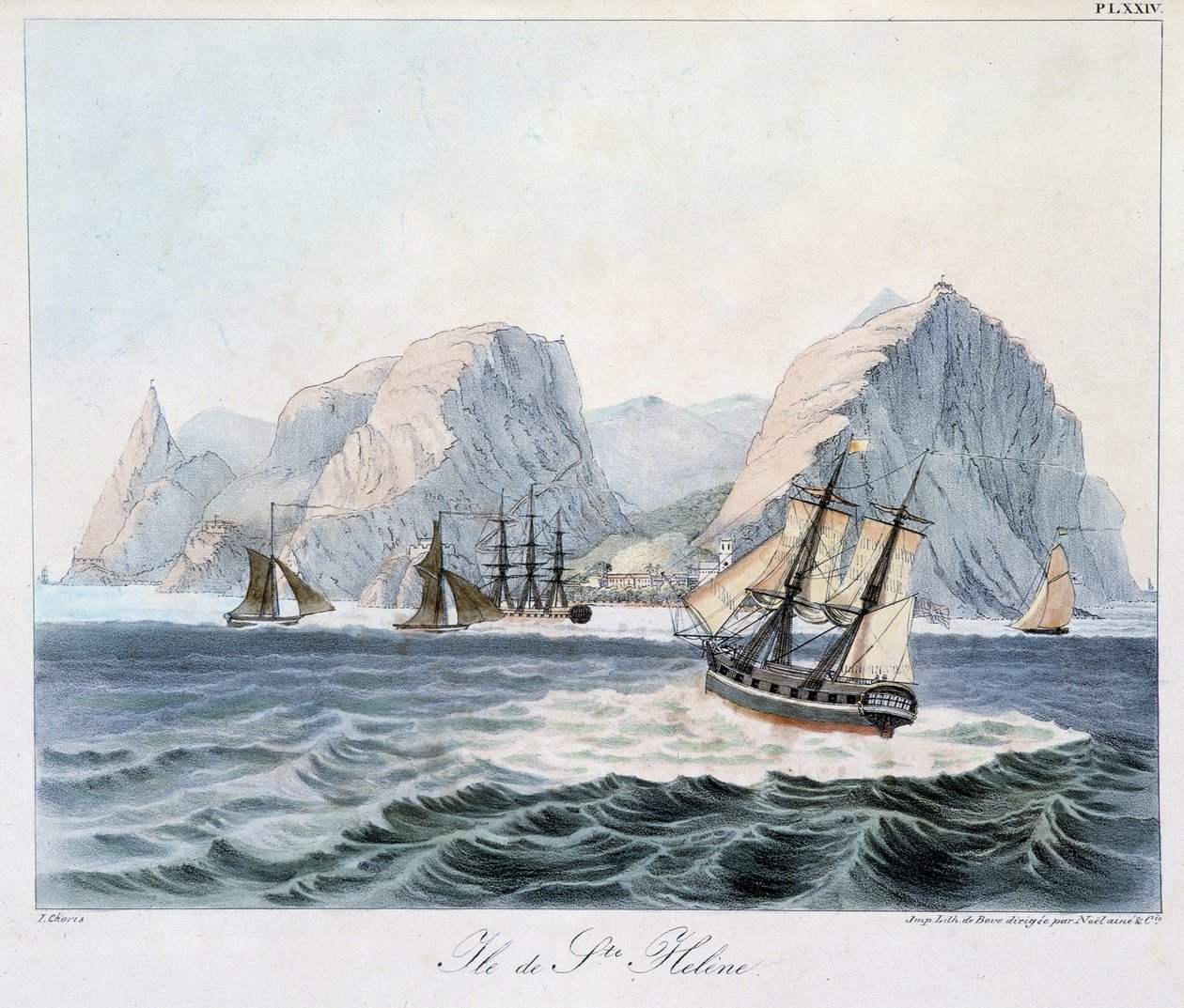 Widok wyspy św. Heleny w „Widokach i krajobrazach regionów równonocy zebranych w podróży dookoła świata”, sd. początek XIX wieku autorstwa Unknown artist
