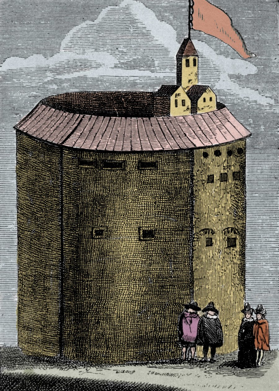 Widok londyńskiego teatru Globe w czasach Williama Szekspira (1564-1612). Rycina XIX wieku. autorstwa Unknown artist