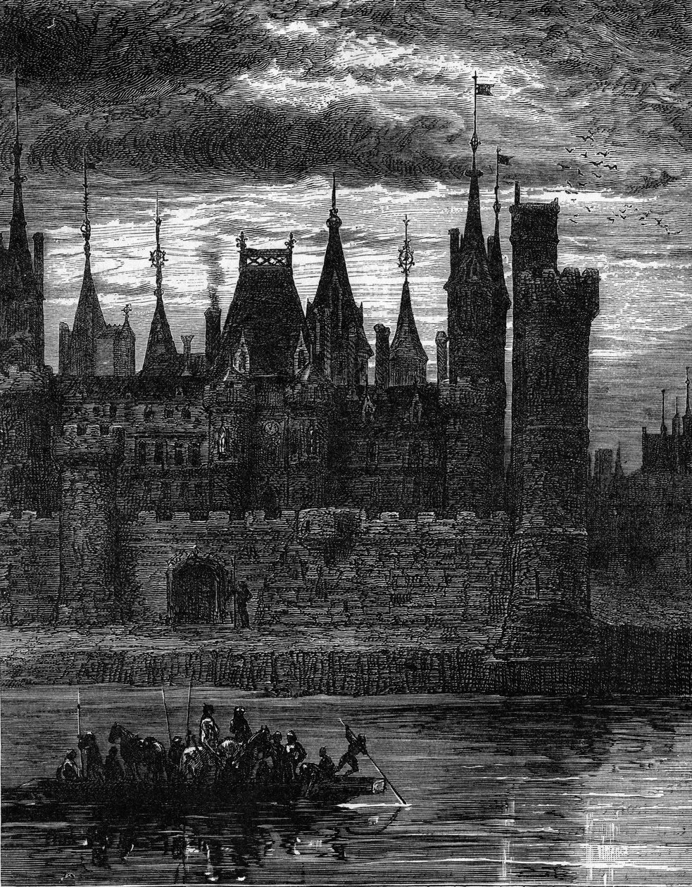 Widok na Luwr w XIV wieku. Grawerowanie w „Le Journal de la jeunesse”” autorstwa Unknown artist