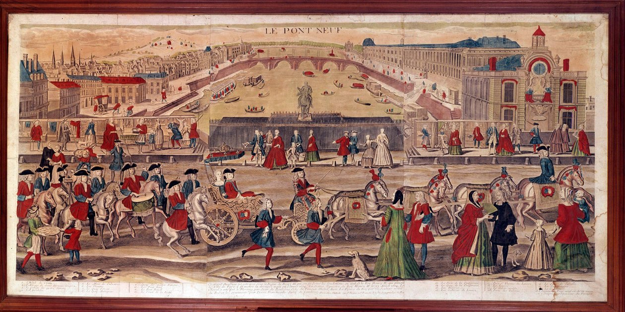 Widok na Pont-Neuf w Paryżu Można również zobaczyć Hotel de Conty, opactwo Saint Germain des Pres, Kolegium Czterech Narodów, Inwalidów, Mont du Calvaire, Quai d