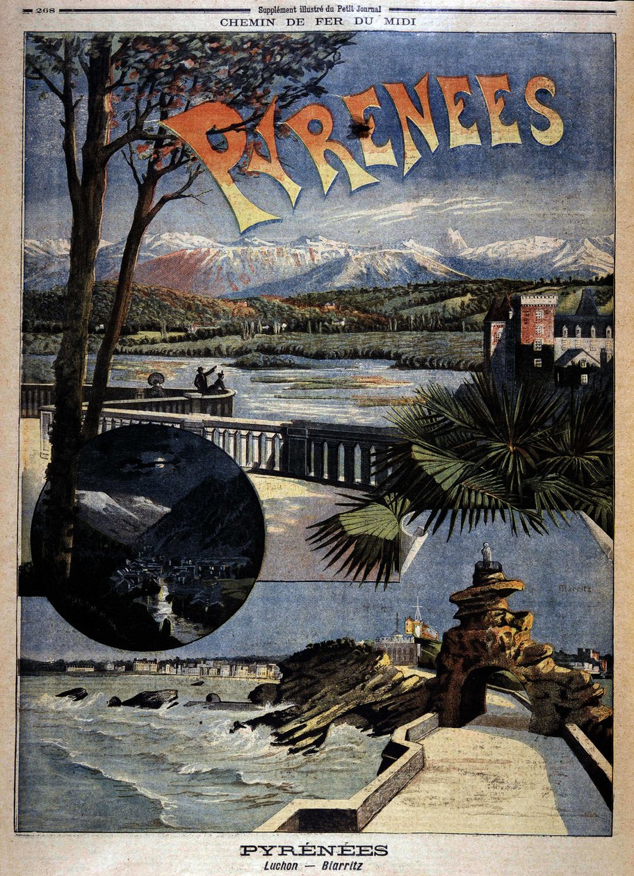 Widok na Pireneje: Luchon i Biarritz, „Dziennik Le Petite”, koniec XIX w. autorstwa Unknown artist