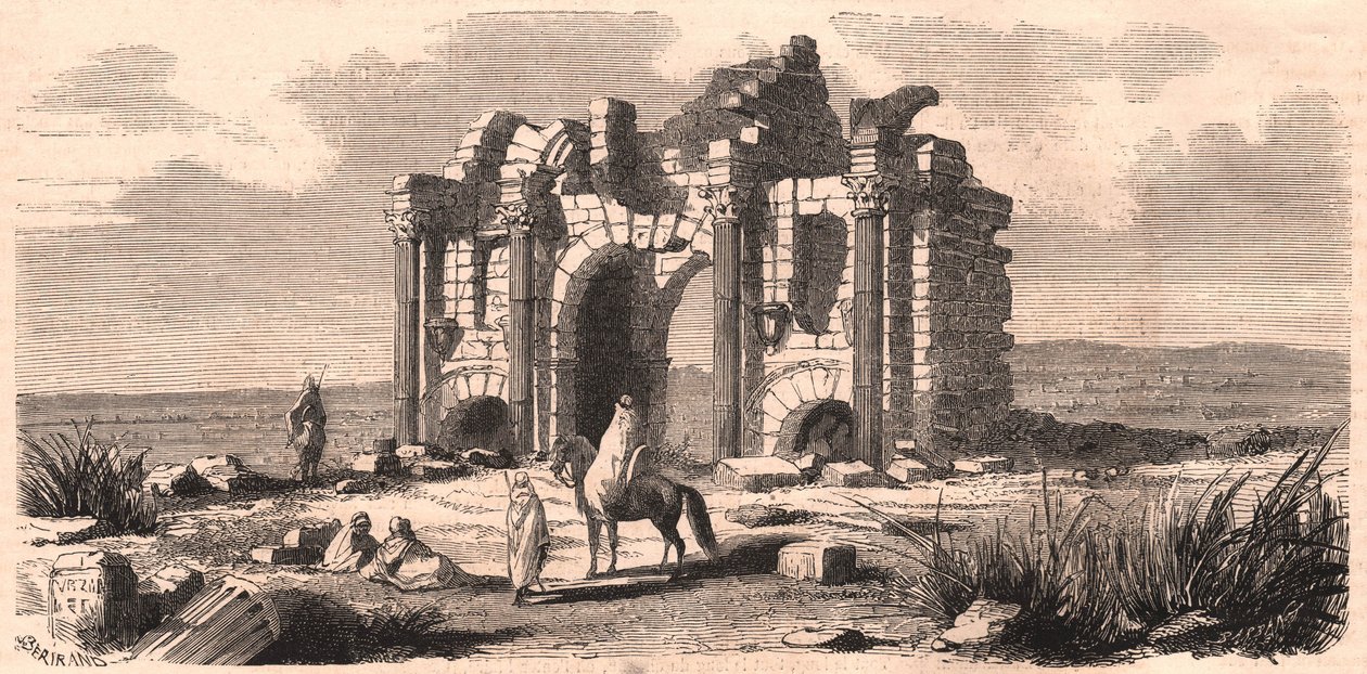 Widok rzymskiego łuku triumfalnego zwanego Trajan w Algierii autorstwa Unknown