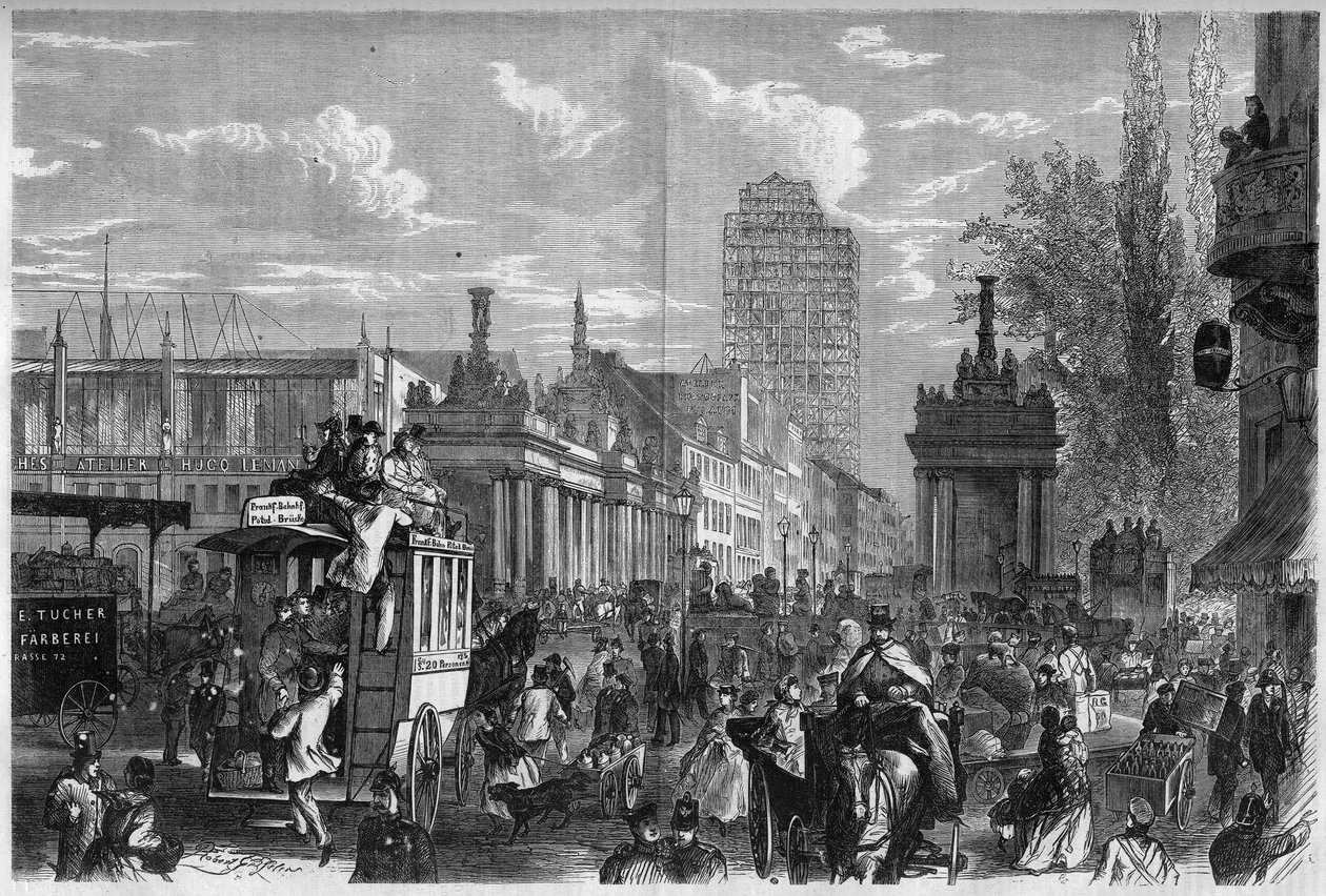 Widok na most królewski w Berlinie, Niemcy. Grawerowanie w „Wspaniałym Wszechświecie” autorstwa Unknown artist