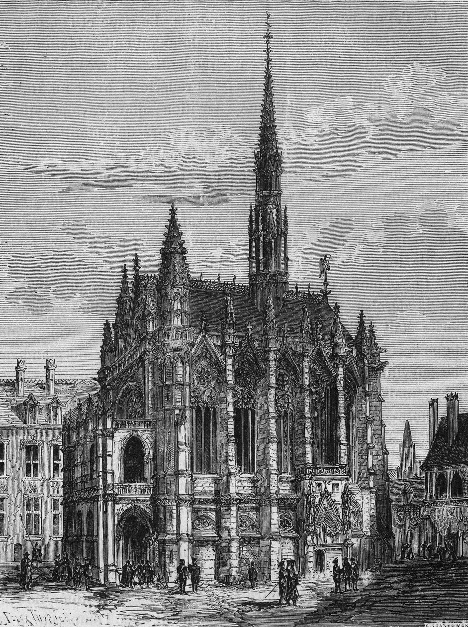 Widok na kościół Sainte Chapelle w Paryżu. Grawer z L