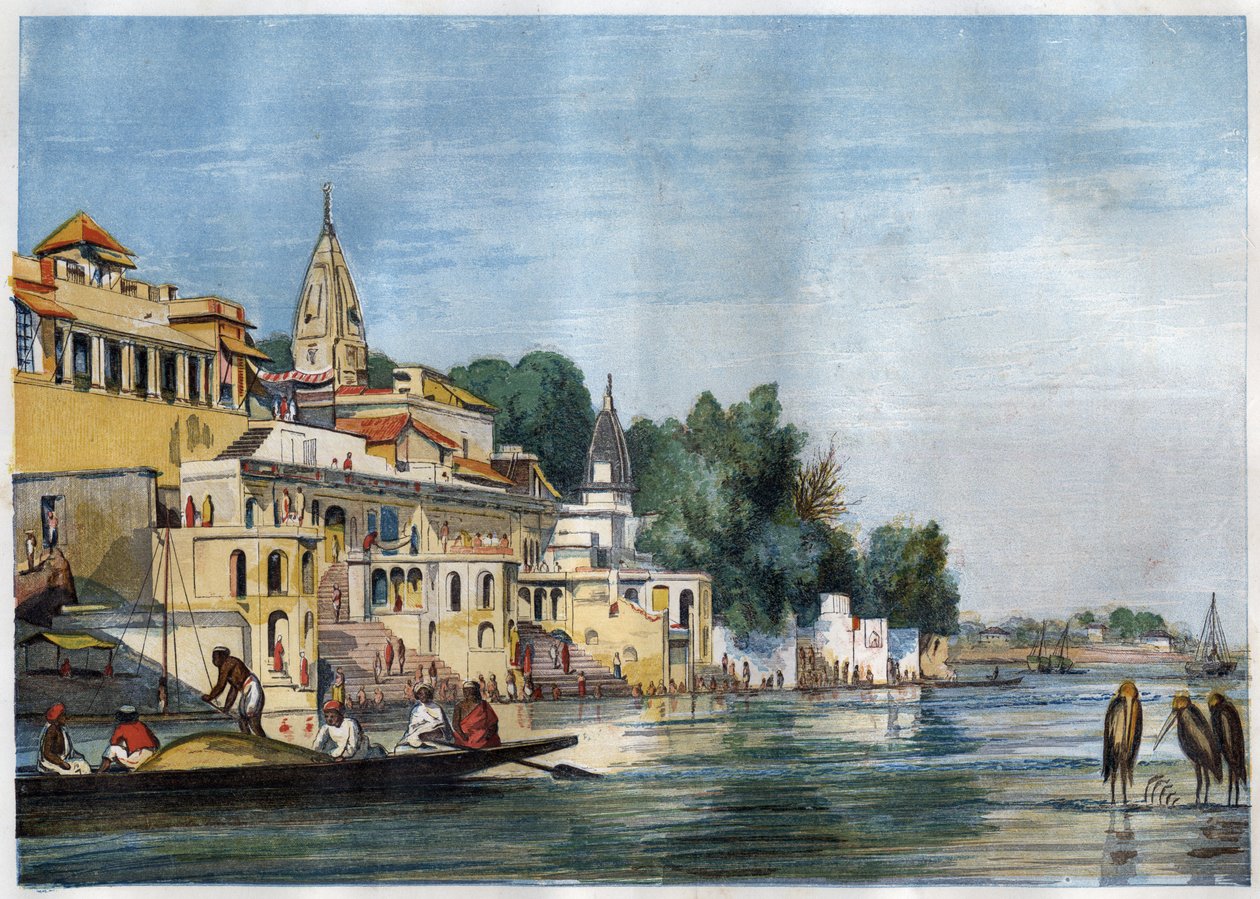 Widok na Sutti Chowra Ghat nad Gangesem w Cawnpore (Kanpur), Indie w 1857 roku. autorstwa Unknown artist