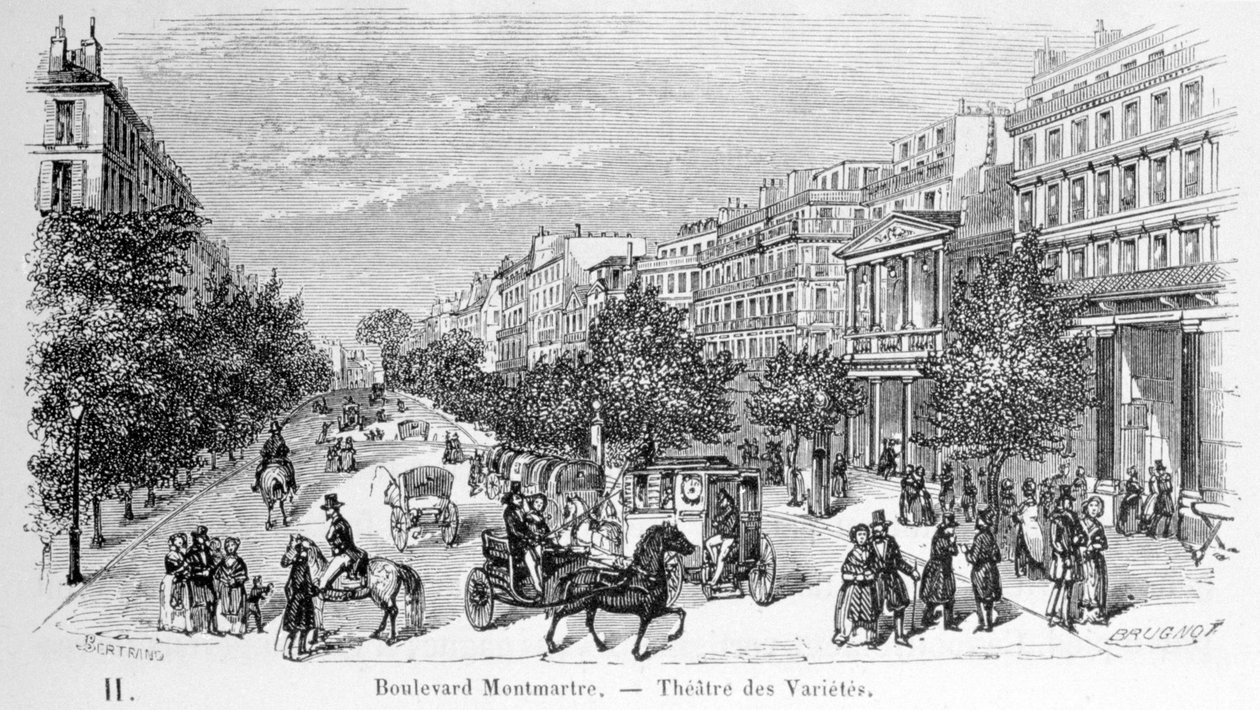 Widok Teatru Rozmaitości na Boulevard Montmartre. autorstwa Unknown artist
