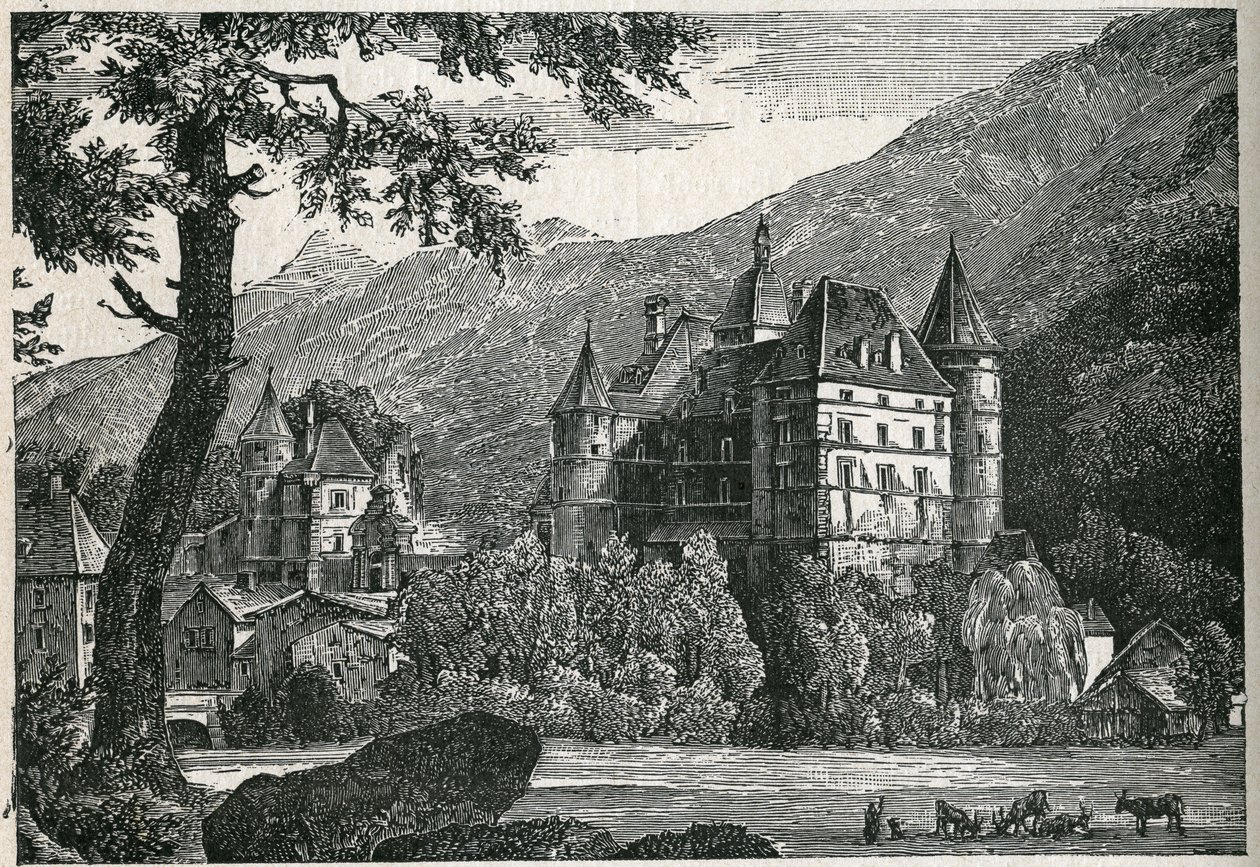 Widok na zamek Vizille w Isere. autorstwa Unknown artist