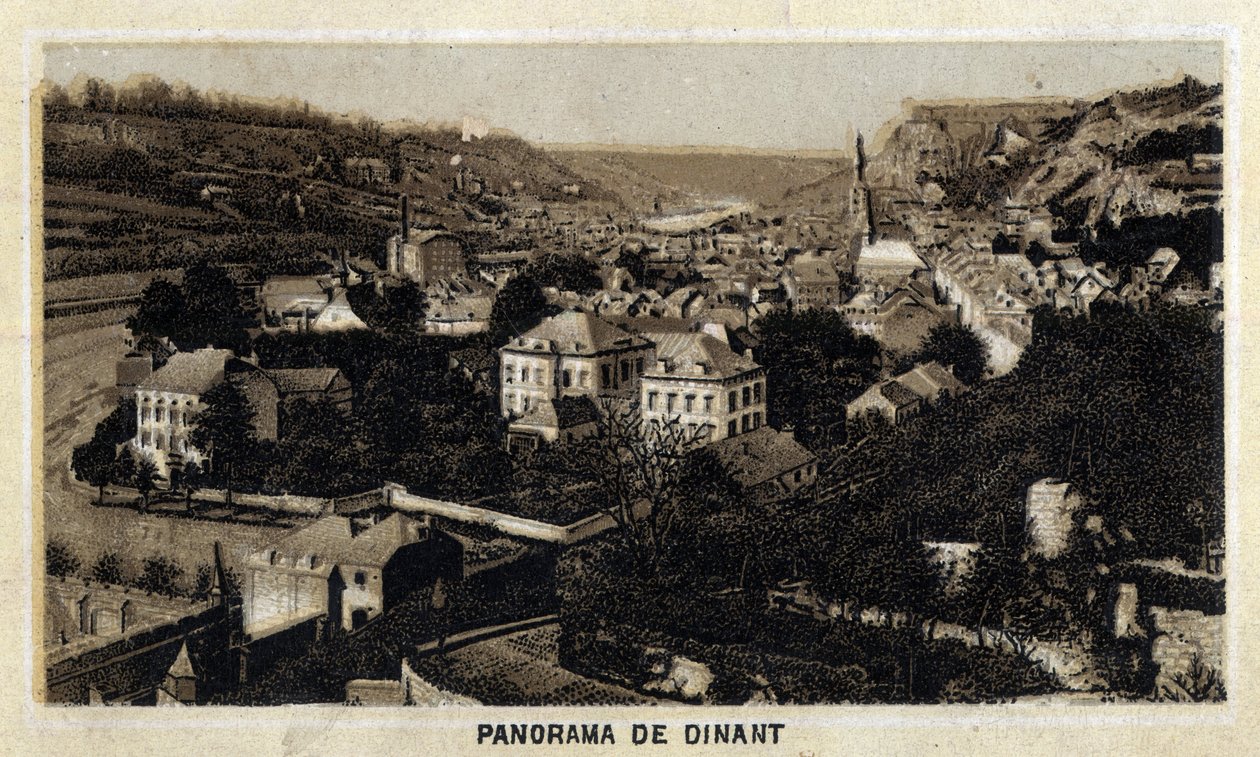 Widok na miasto Dinant, Walonia, Belgia. Chromolitografia z końca XIX wieku. autorstwa Unknown artist