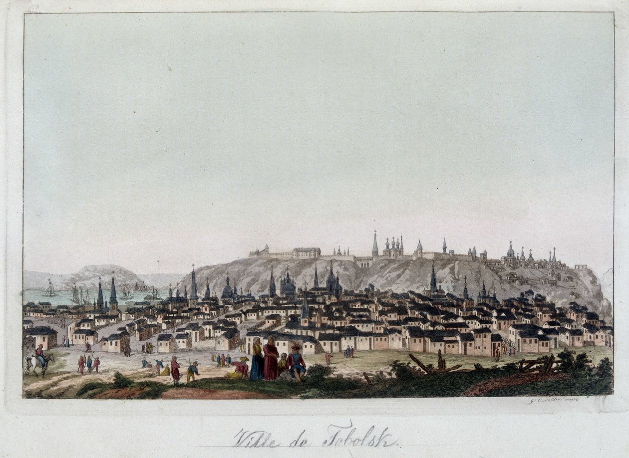 Widok miasta Fabolsk na Syberii. W „”Starym i współczesnym stroju”” autorstwa Unknown artist