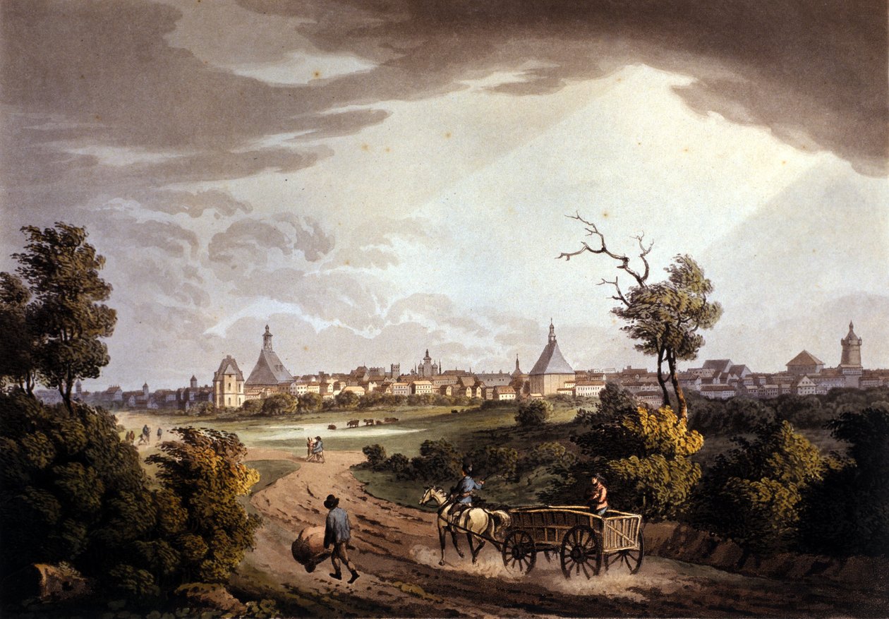 Widok na miasto Lipsk w Niemczech. Litografia z około 1820 roku. autorstwa Unknown artist