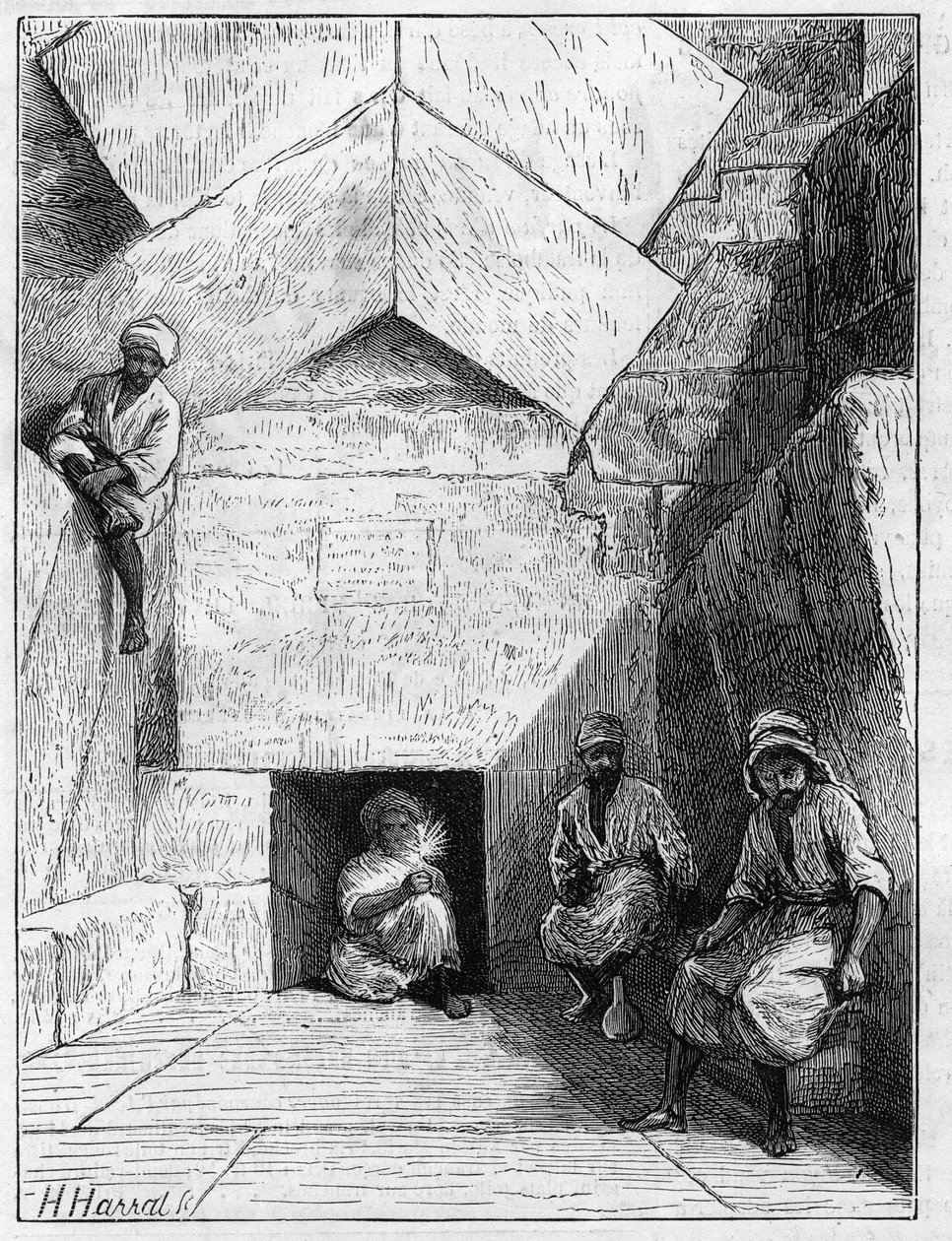 Widok wejścia do piramidy Cheopsa (Cheops, Keops, Khoufu, Khufu) w Guizeh (Guiseh, Giza, Giza), Egipt autorstwa Unknown artist