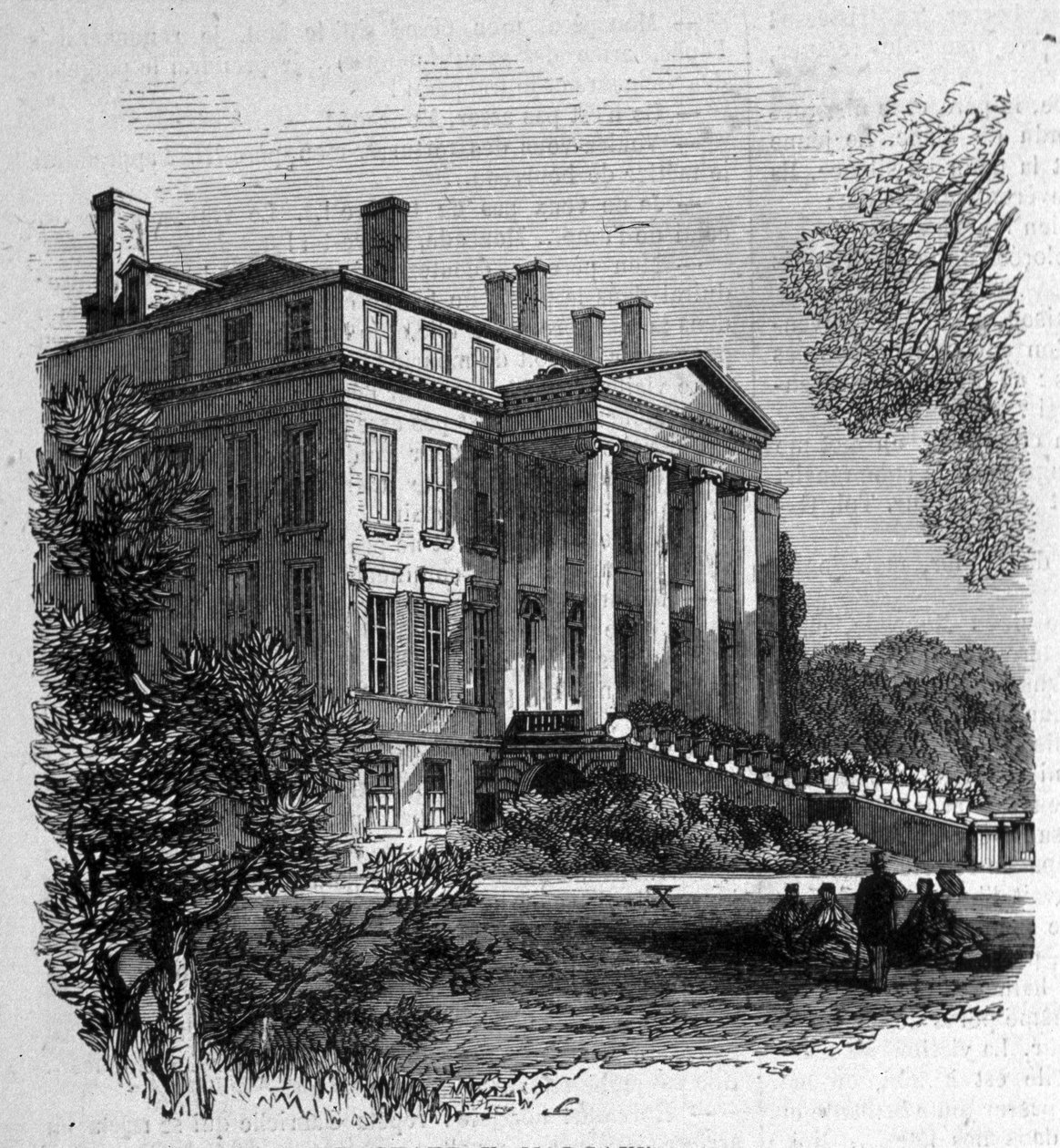 Widok na posiadłość Chateau Margaux (33), gdzie narodził się pierwszy Grand Cru w Bordeaux. Rycina XIX wieku. autorstwa Unknown artist