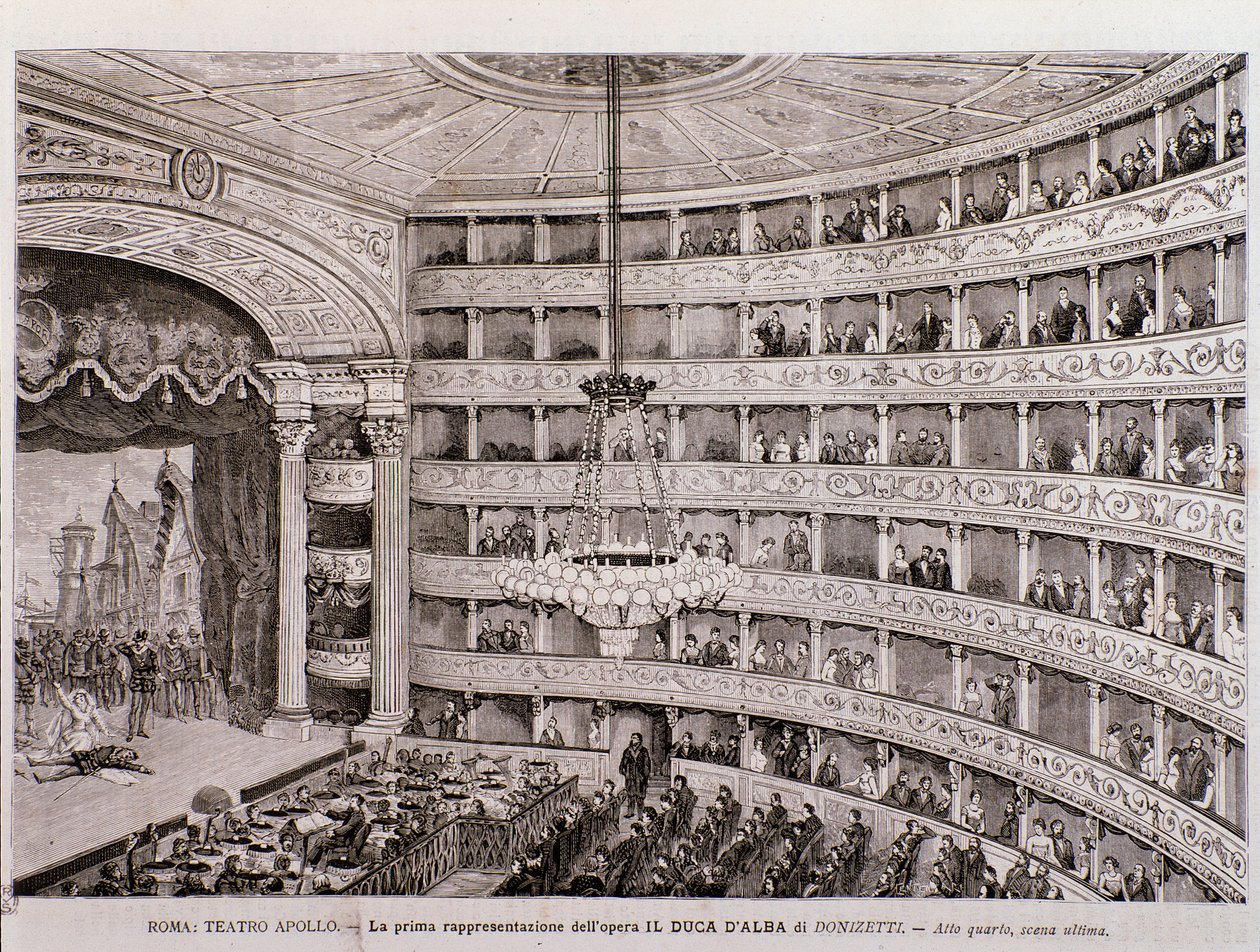 Widok prawykonania opery Książę Alba w Teatro Apollo w Rzymie autorstwa Unknown artist