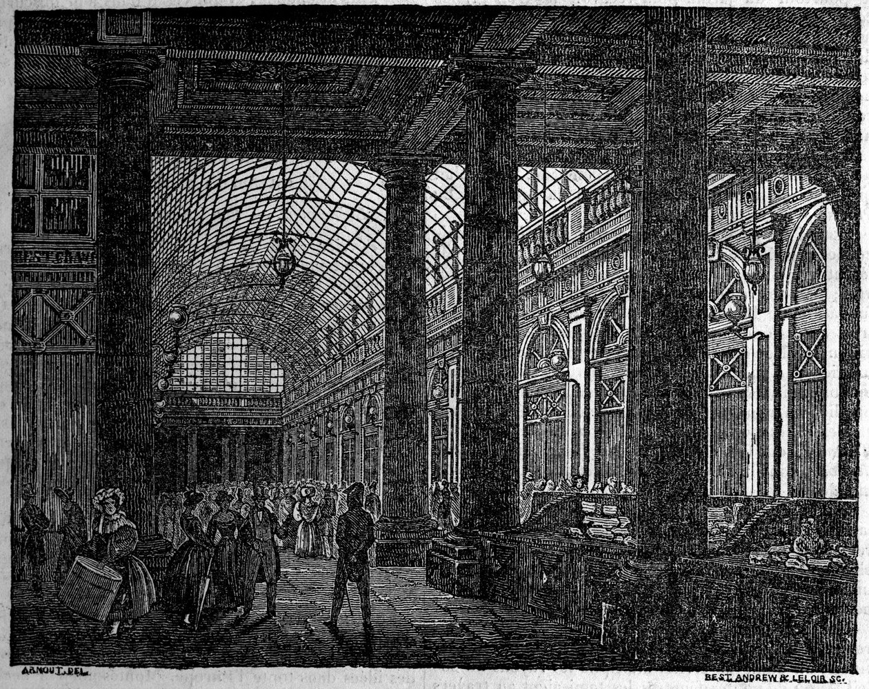 Widok galerii Orleanu w Palais Royal de Paris w 1835 roku. autorstwa Unknown artist