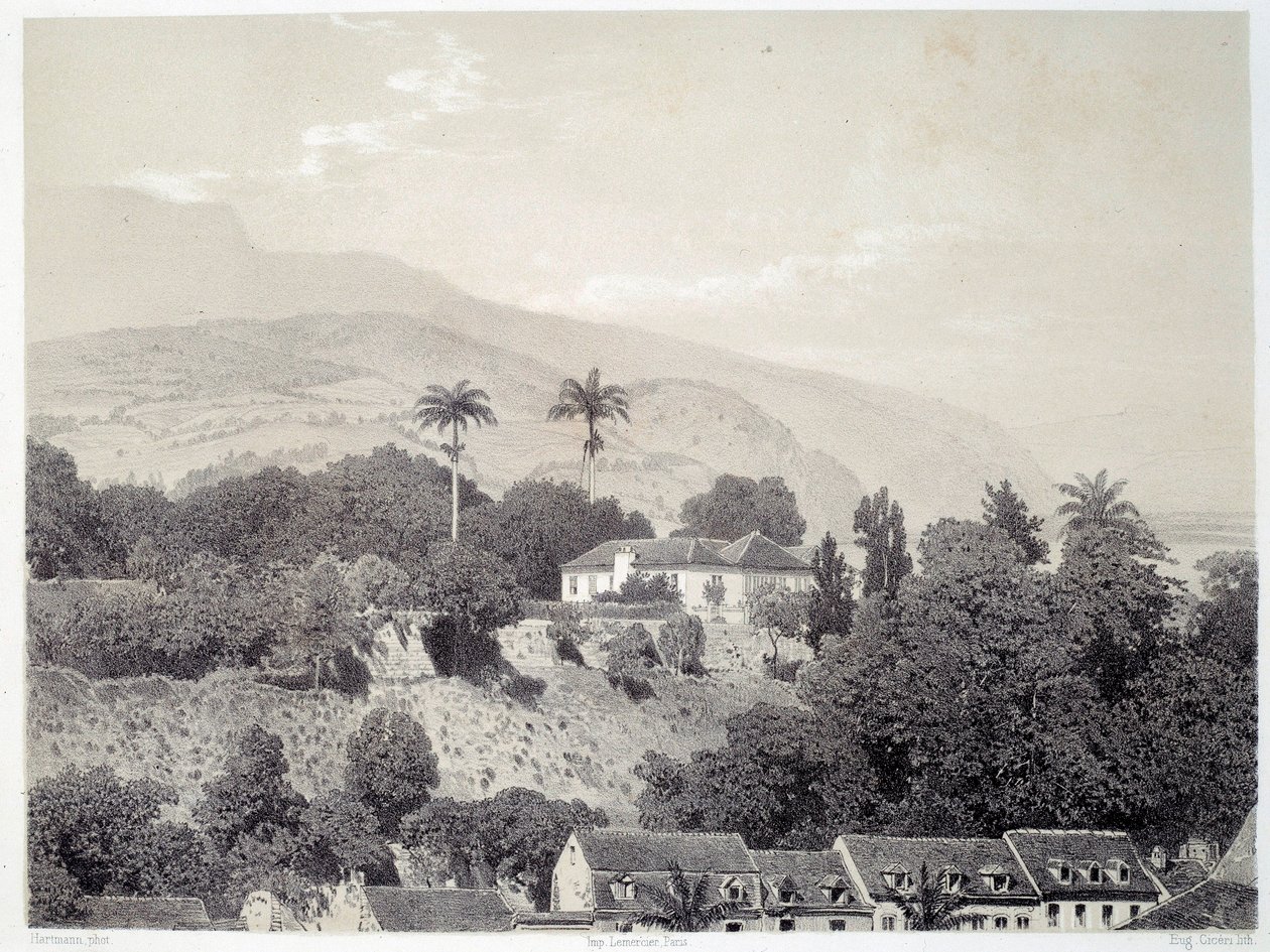 Widok na domy z Boulevard de la Comedie w Saint Pierre na Martynice na Antylach. Druk po fotografii z końca XIX wieku Chartres musee des Beaux Arts autorstwa Unknown artist