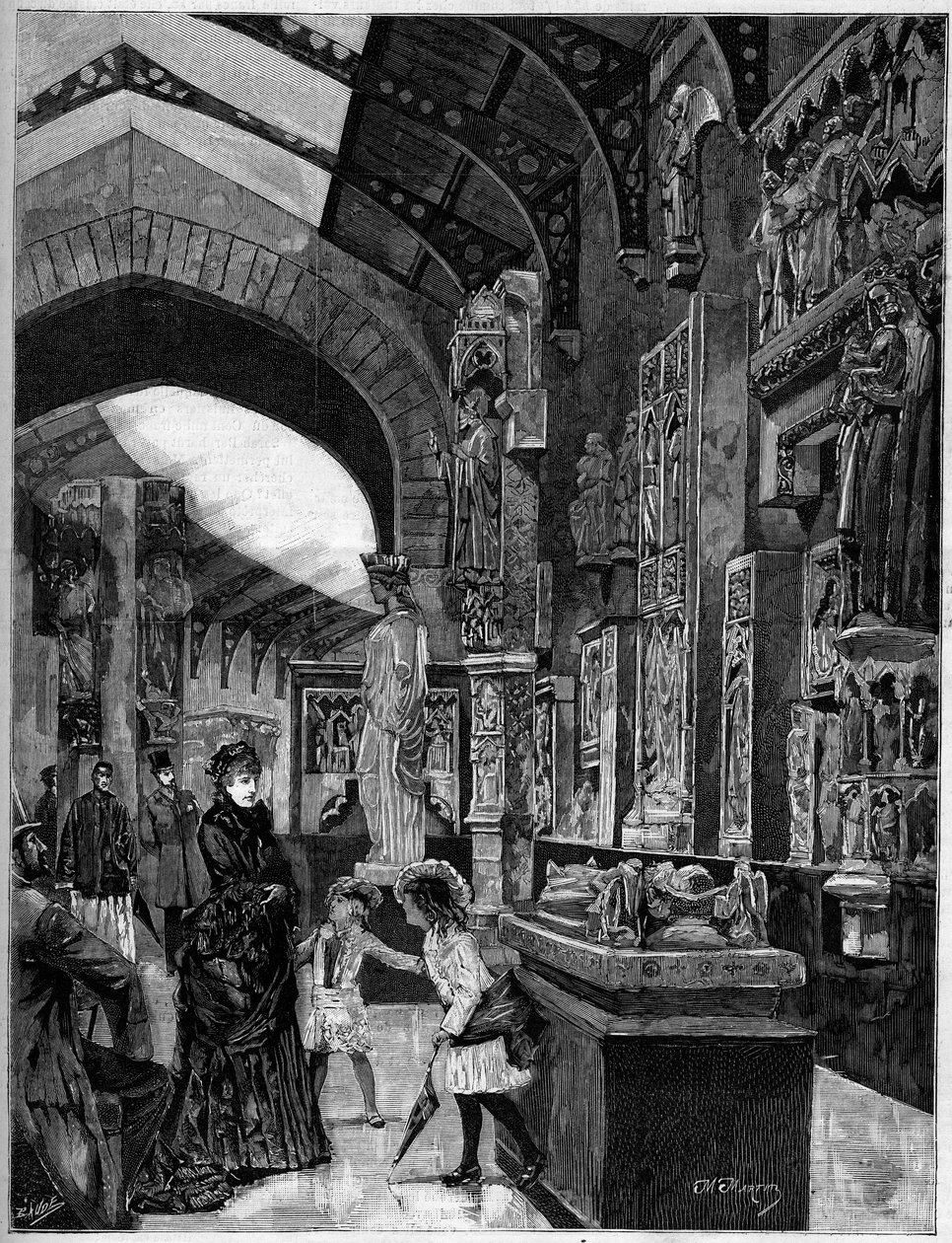 Widok na muzeum architektury komputerowej, w Palais du Trocadero w Paryżu w 1882 r. Grawer w „”The Illustrious World” n°1314 z 3 czerwca autorstwa Unknown artist