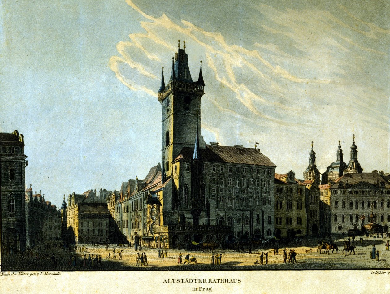 Widok starego ratusza w Pradze około 1860 roku. autorstwa Unknown artist