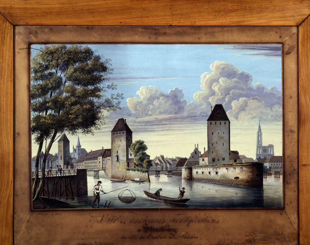 Widok na stare fortyfikacje w Strasburgu od strony wejścia do rzeki - obraz na szkle autorstwa Unknown artist