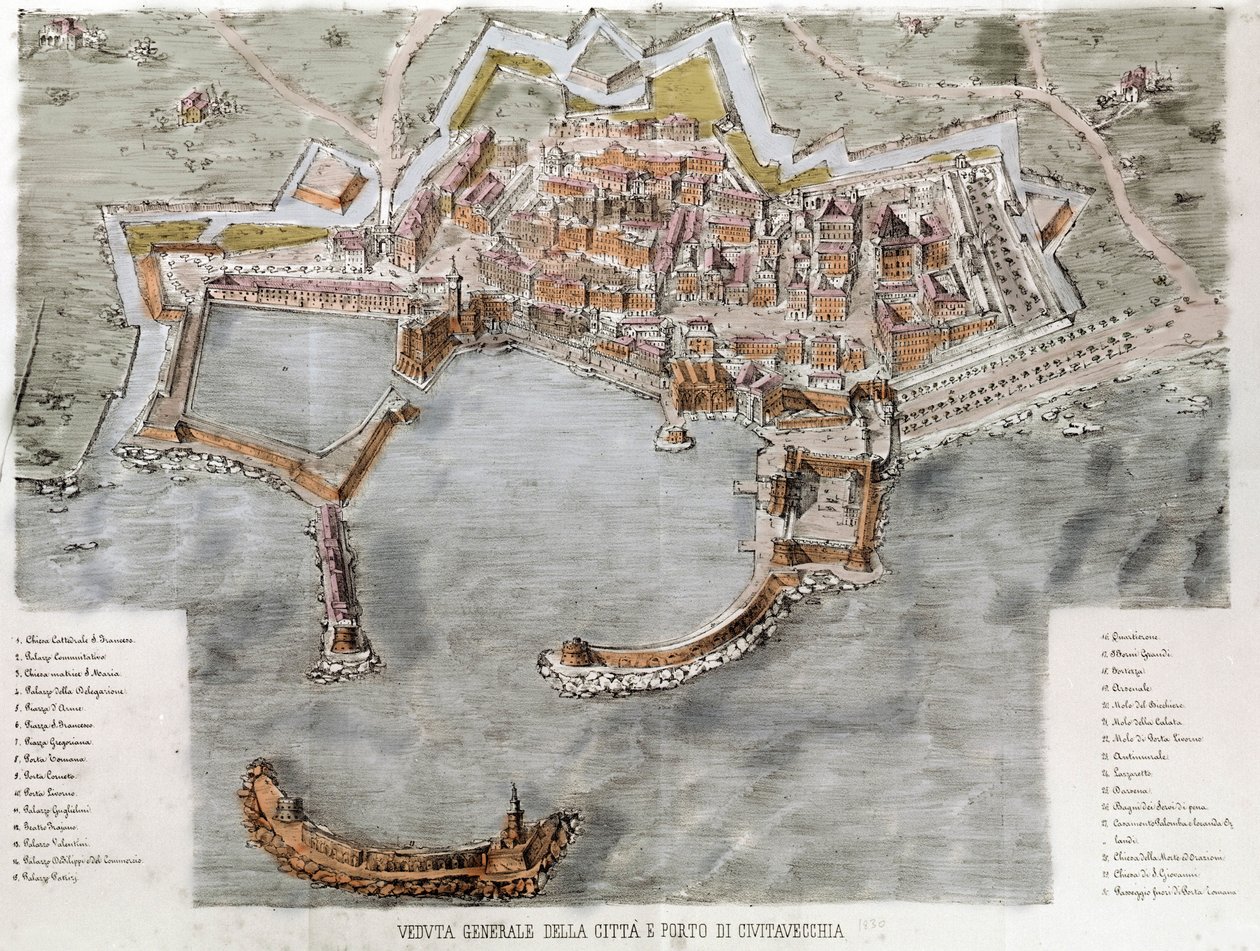 Widok na port Civitavecchia w pobliżu Rzymu. 19 wiek. autorstwa Unknown artist