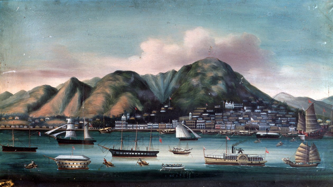 Widok na port w Hongkongu (żaglówki i rowery wodne) autorstwa Unknown artist