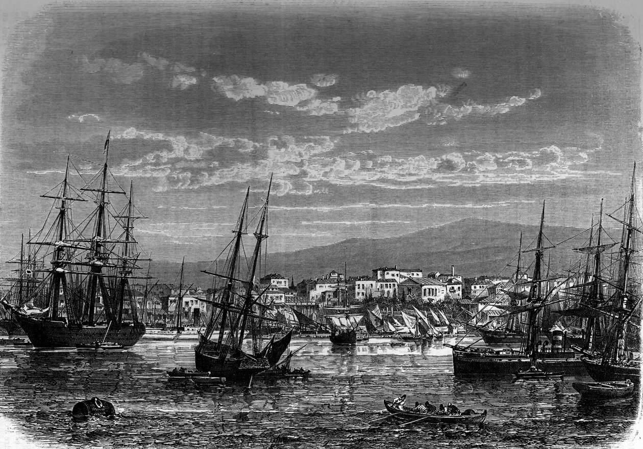 Widok na port Piree w Grecji. Grawerowanie w „Dzienniku młodości”” autorstwa Unknown artist