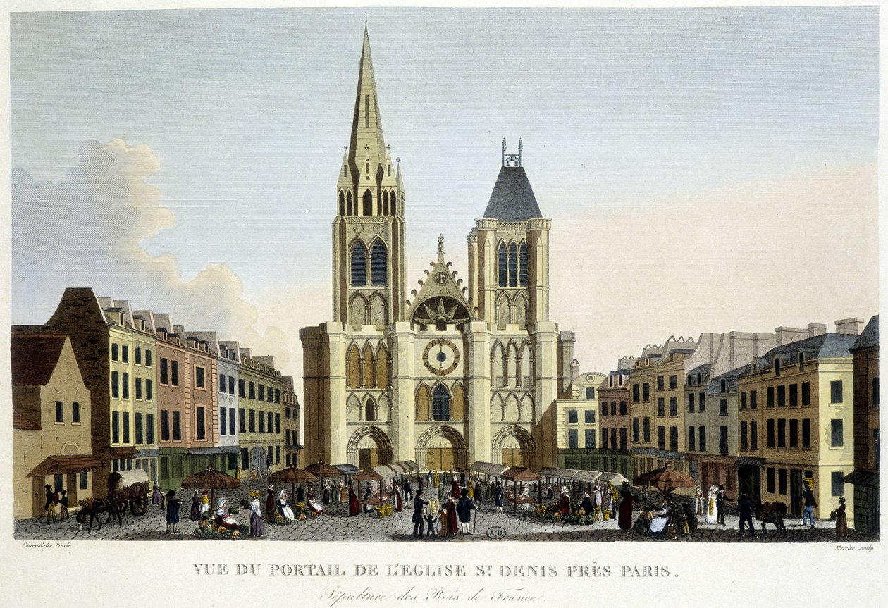 Widok portalu kościoła św. Denisa pod Paryżem, pochówku królów Francji i rynku na placu - w „Paris par Courvoisier” autorstwa Unknown artist
