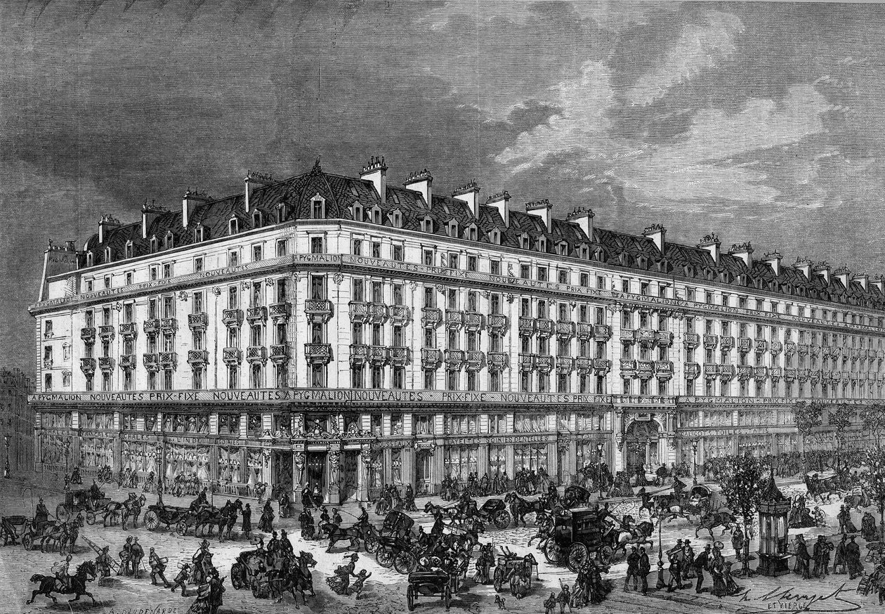 Widok na sklepy „Pygmalion”” rue de Rivoli i bulwar Sebastopol w Paryżu w 1872 roku. autorstwa Unknown artist