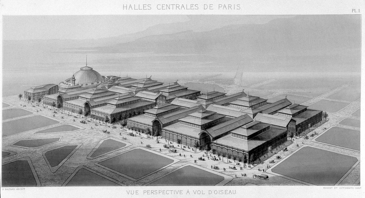 Widok nieba centralnych hal Paryża (pawilony Balarda) - Monografia centralnych hal Paryża, autor V. Balard autorstwa Unknown artist