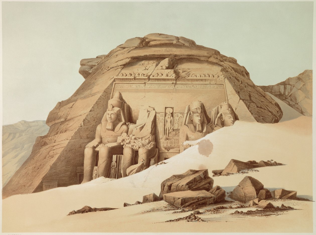 Widok świątyni Abu Simbel. Egipt. Ilustracja z XIX wieku. Paryż, Kolegium Francuskie autorstwa Unknown artist
