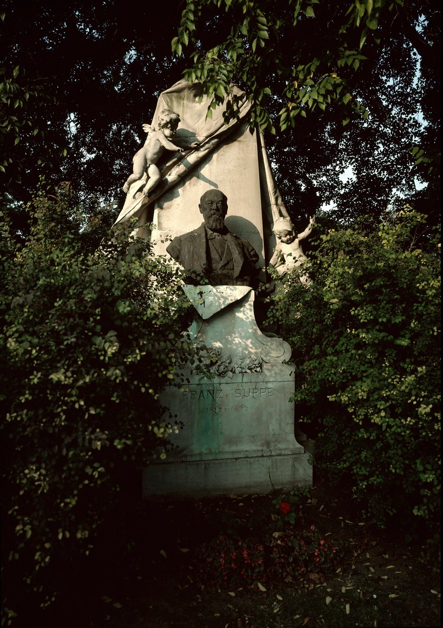 Widok grobu austriackiego kompozytora i dyrygenta Franza von Suppe (1819-1895) na cmentarzu centralnym w Wiedniu (Zentralfriedhof), Austria autorstwa Unknown artist