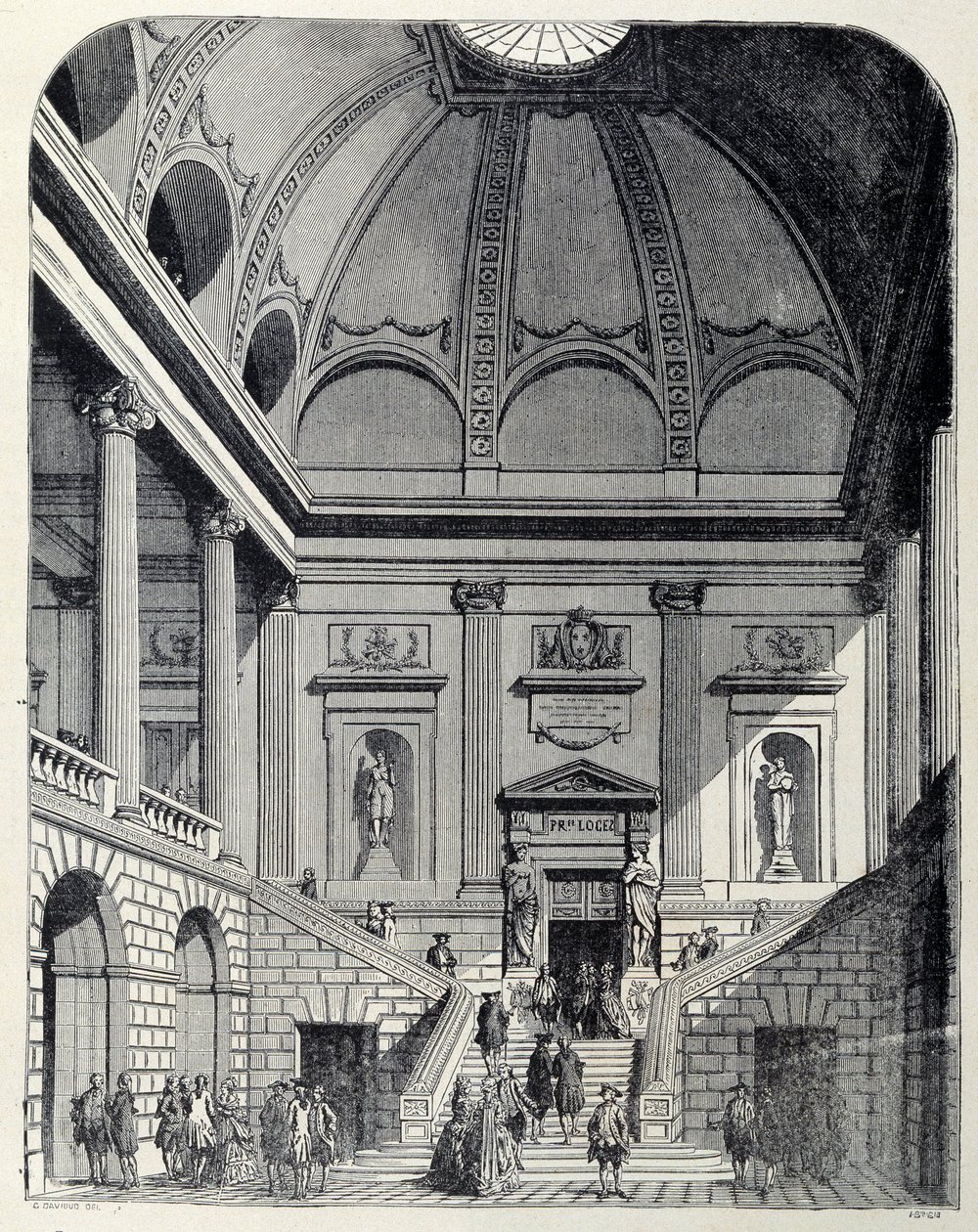 Widok na przedsionek i klatkę schodową teatru w Bordeaux za Ludwika XV – we „Francji i Francuzach przez wieki””. autorstwa Unknown artist