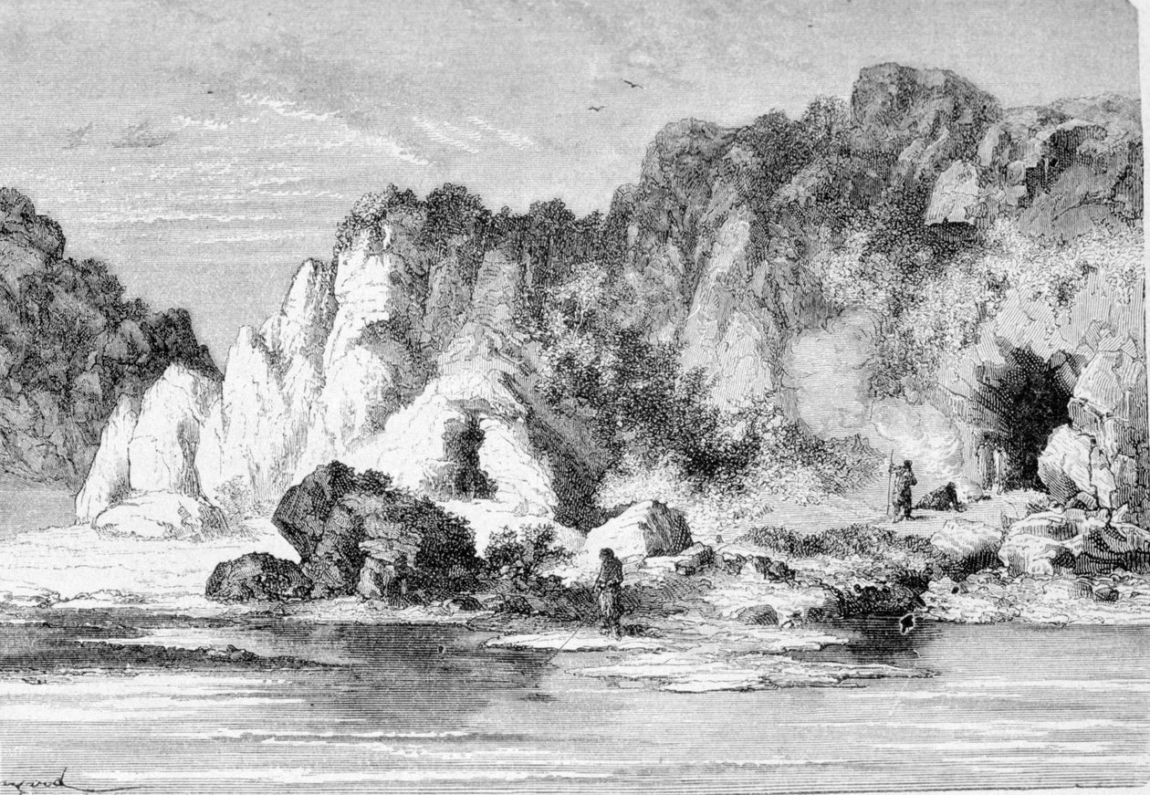 Wioska epoki reniferów (górny paleolit), jaskinie Furfeez. autorstwa Unknown artist