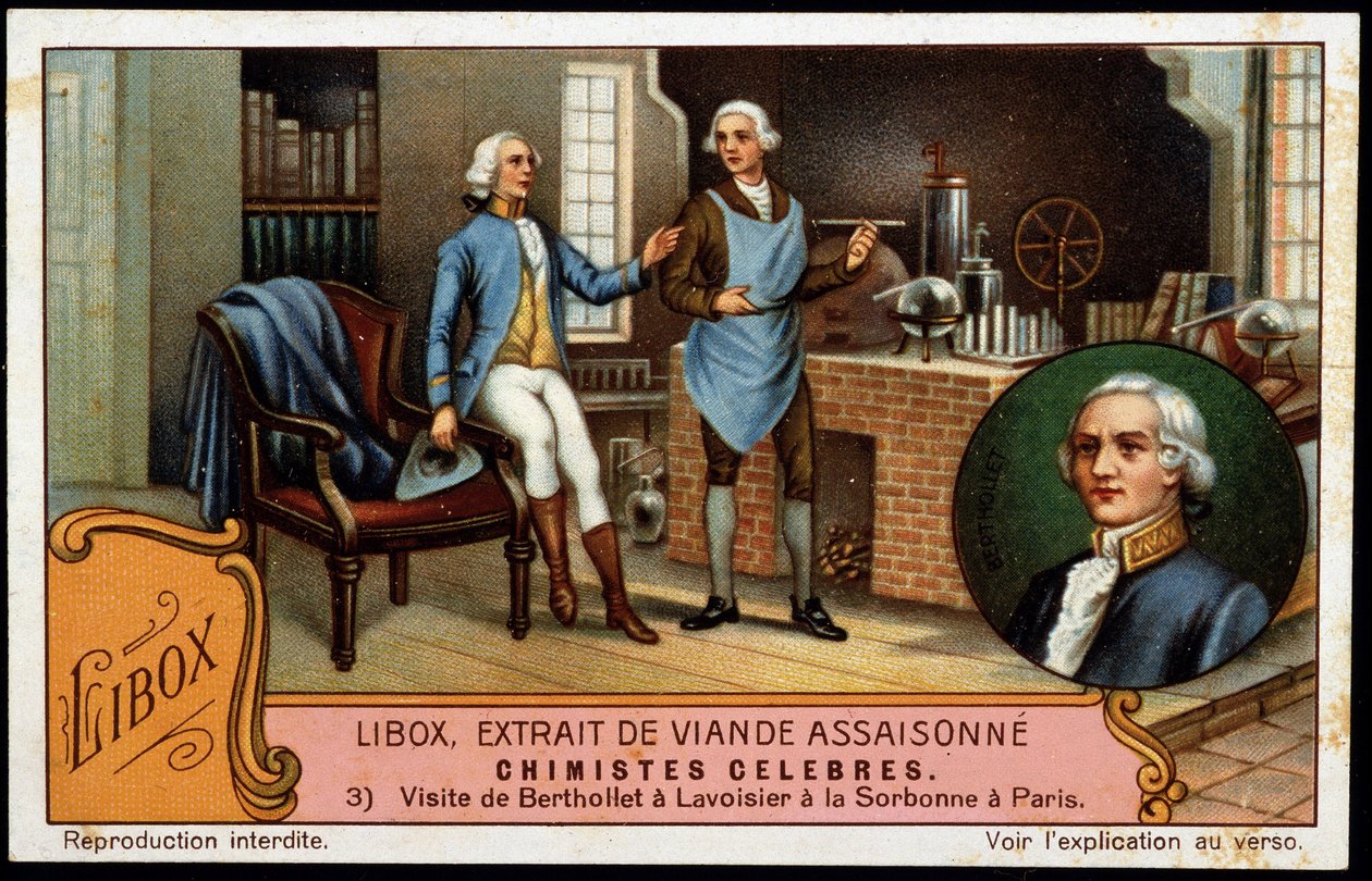 Wizyta Bertholleta u Lavoisiera na paryskiej Sorbonie - wytwórnia reklamowa Libox. Chromolitografia XIX wieku. autorstwa Unknown artist
