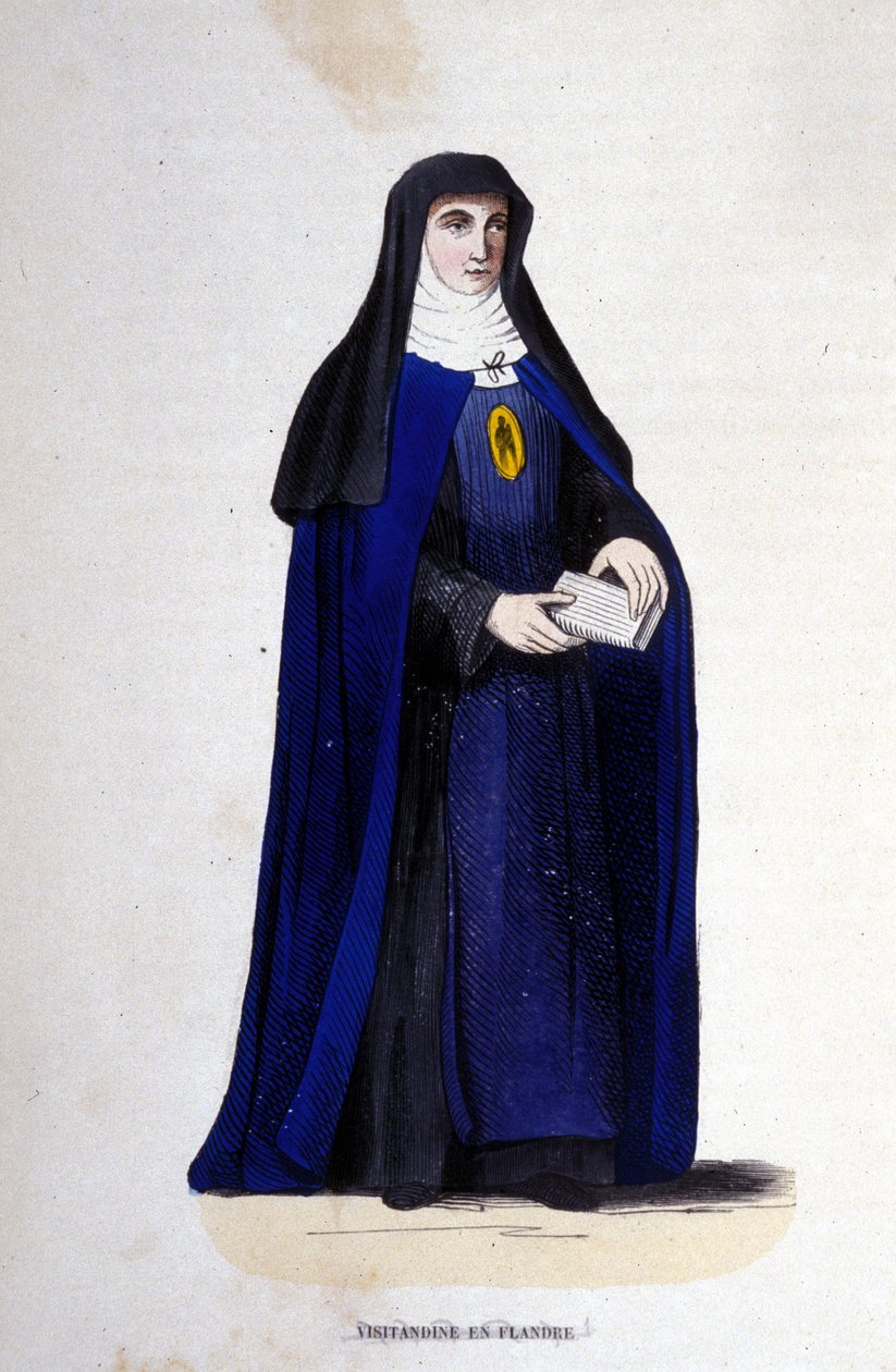 Wizytatorki zakonne we Flandrii. Zakon Nawiedzenia ufundowany przez św. Franciszka Salezego i św. Joannę z Chantal w 1610 r. Rycina z XIX wieku. autorstwa Unknown artist