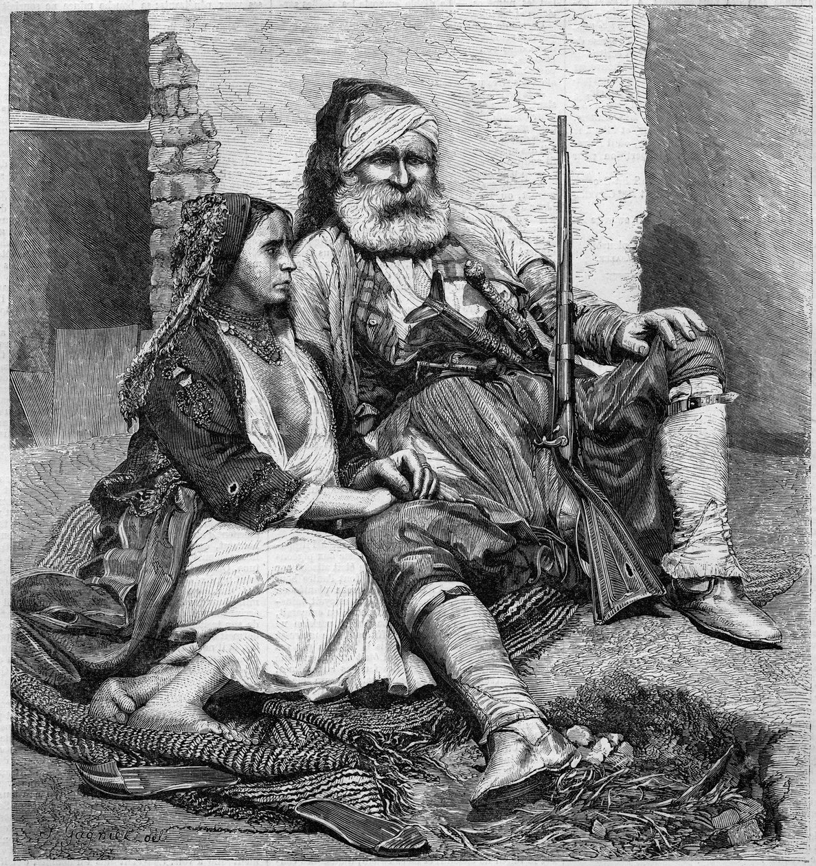 Typy i stroje wołoskie (Palicare i Cyganka). Ze zdjęcia Ch. de Szathmari z Bukaresztu. Grawerowanie w „”Le Monde Illustré””n°28 z 24 października autorstwa Unknown artist