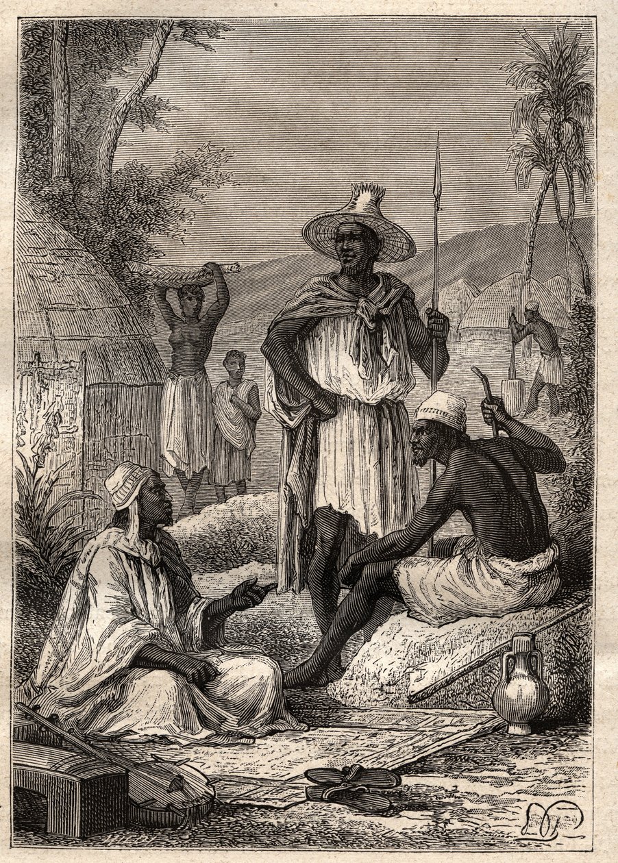Rejs (1795) z Mungo Park (1771-1806) do Djoliby (Niger): rdzenni mieszkańcy Senegalu - ilustracja zaczerpnięta z „Wielkich marynarzy XVIII wieku”” autorstwa Unknown artist