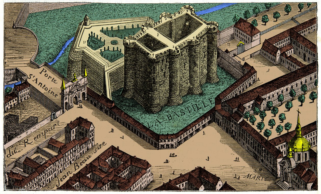 Widok na Bastylię z lotu ptaka w 1553 r., rycina XIX w. autorstwa Unknown artist