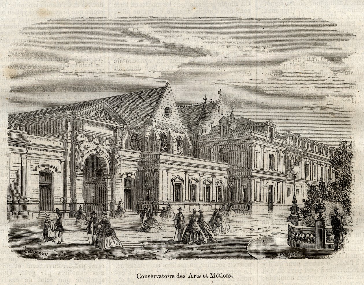 Widok Konserwatorium Sztuki i Rzemiosła (Cnam) w Paryżu, rue Saint Martin w Paryżu - (Widok na Konserwatorium Rzemiosła Artystycznego w Paryżu - rycina w „Dictionnaire populaire illustrious”” - 1864 - Joseph Decembre i Edmond Allonier - autorstwa Unknown artist