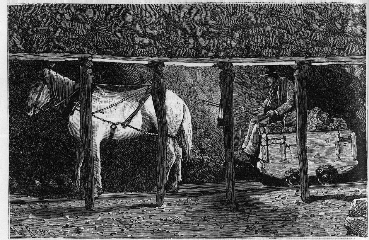 Wagonnet jest zatrudniony w kopalniach węgla w Walii. Grawerowanie w „Le journal de la jeunesse”” autorstwa Unknown artist