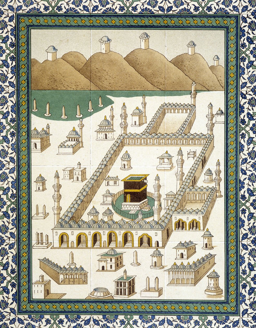 Fajansy ścienne: tablica przedstawiająca Kasbę (kasbę) i jej otoczenie (Mekkę) - w „Sztuce arabskiej po zabytkach Kairu od VII do XVIII wieku” autorstwa Prisse d