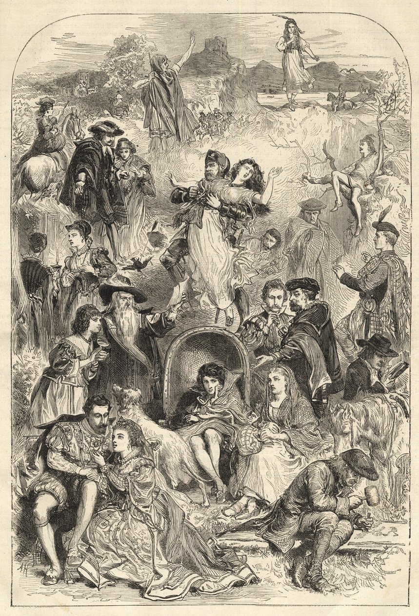 Postacie Waltera Scotta - główni bohaterowie powieści Waltera Scotta (1771-1832) - rycina 1871 autorstwa Unknown artist