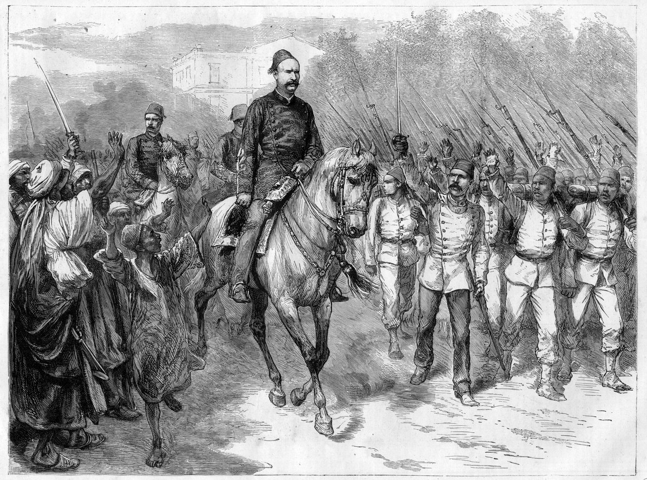 Wojna w Egipcie - Wysłannicy Arabi Paszy rekrutujący żołnierzy wśród plemion do walki z Brytyjczykami - Arabi Pasza (Orabi Pasza, Ahmed Urabi) (1841-1911) i jego wojska w 1882 r. autorstwa Unknown artist