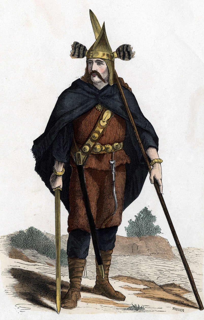 Wojownik, okres broni z brązu – w „cywilnych i wojskowych strojach Francuzów przez wieki Paryż F. Roy 1882”. autorstwa Unknown artist