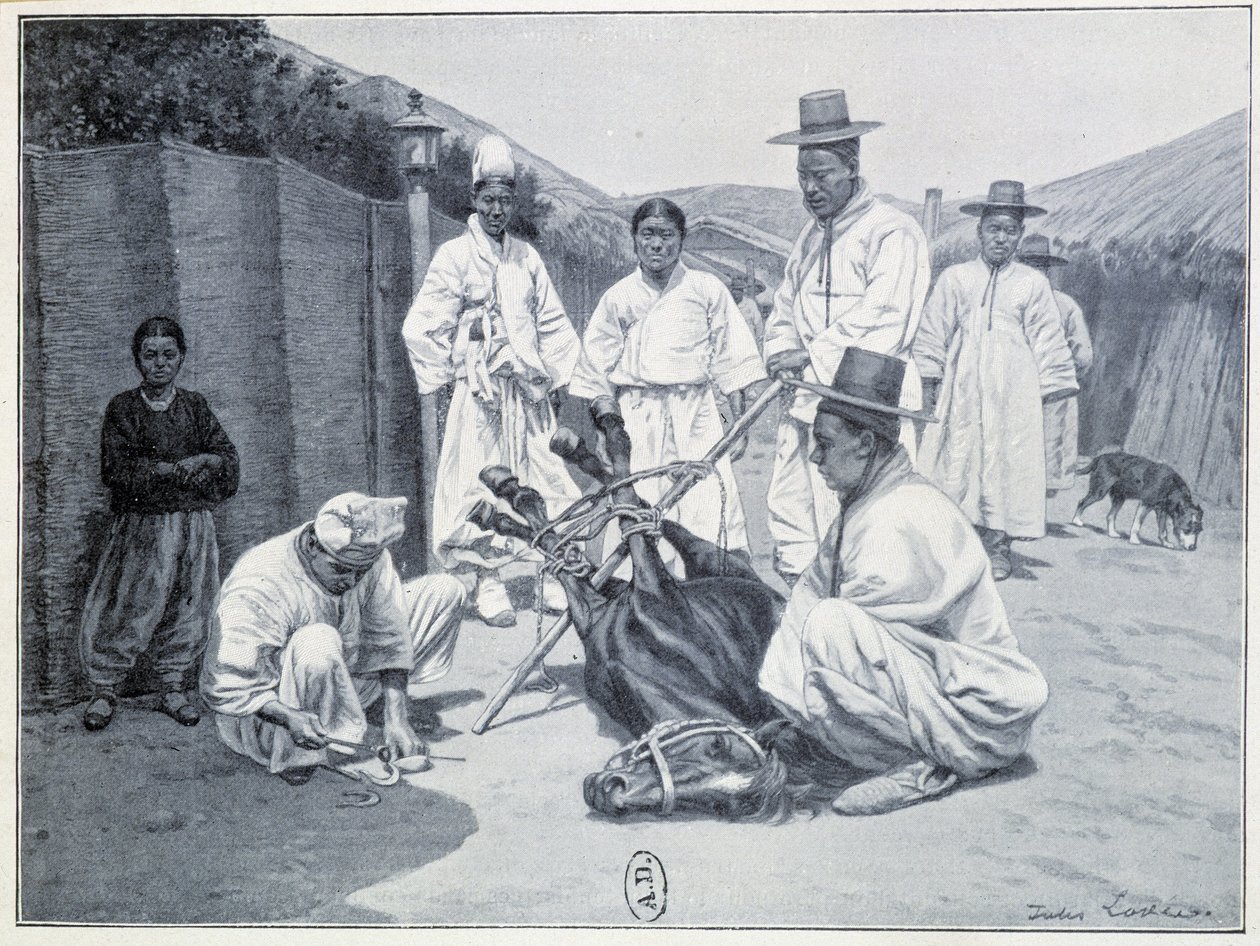 Sposób sprowadzenia konia w Korei - grawer autorstwa Unknown artist