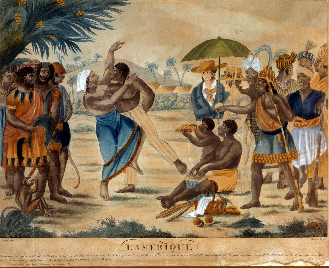 Ślub między czarnym a kreolem. Grawerowanie z XIX wieku. La Rochelle, Musee Du Nouveau Monde autorstwa Unknown artist