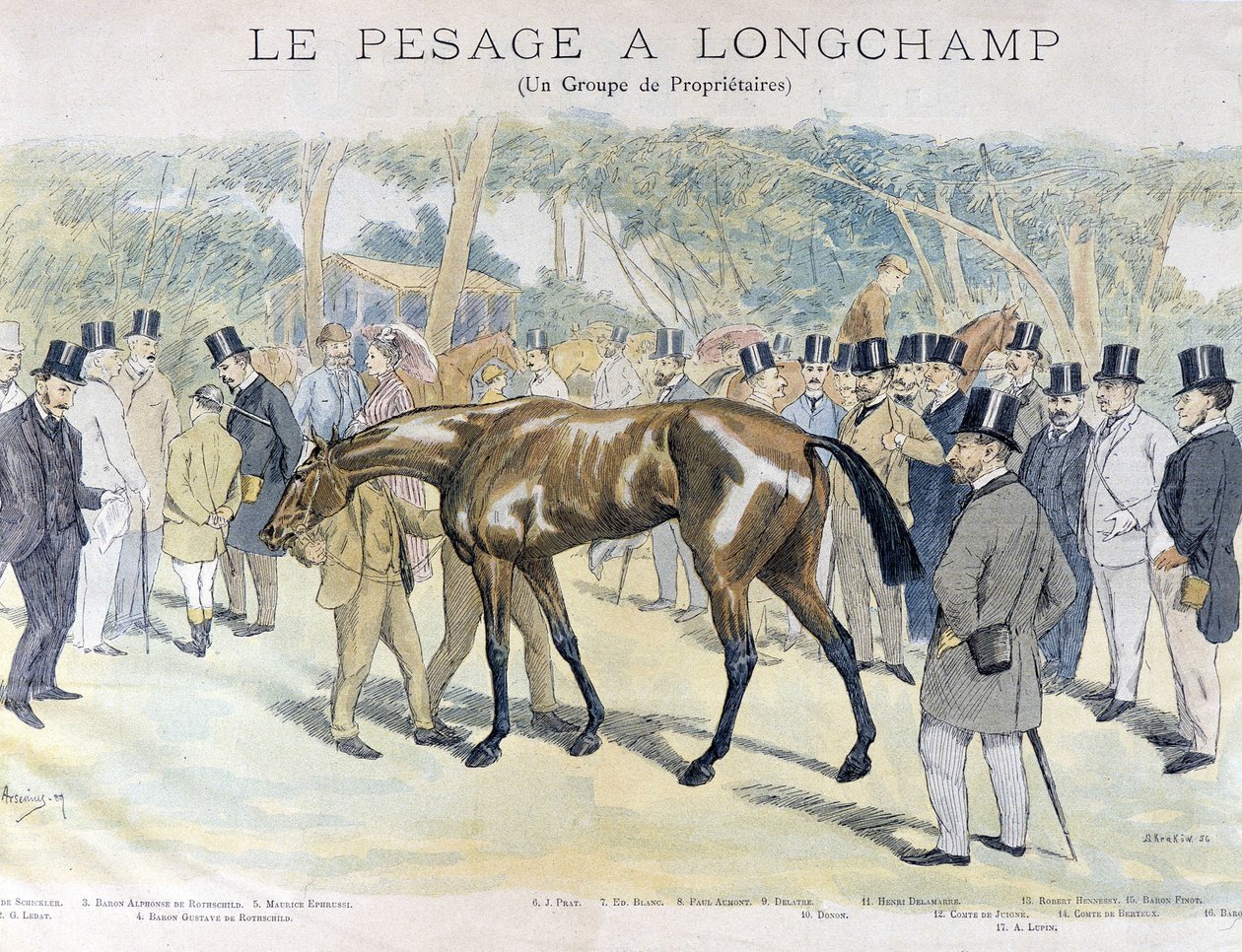 Ważenie w Longchamp i grupa właścicieli koni autorstwa Unknown artist